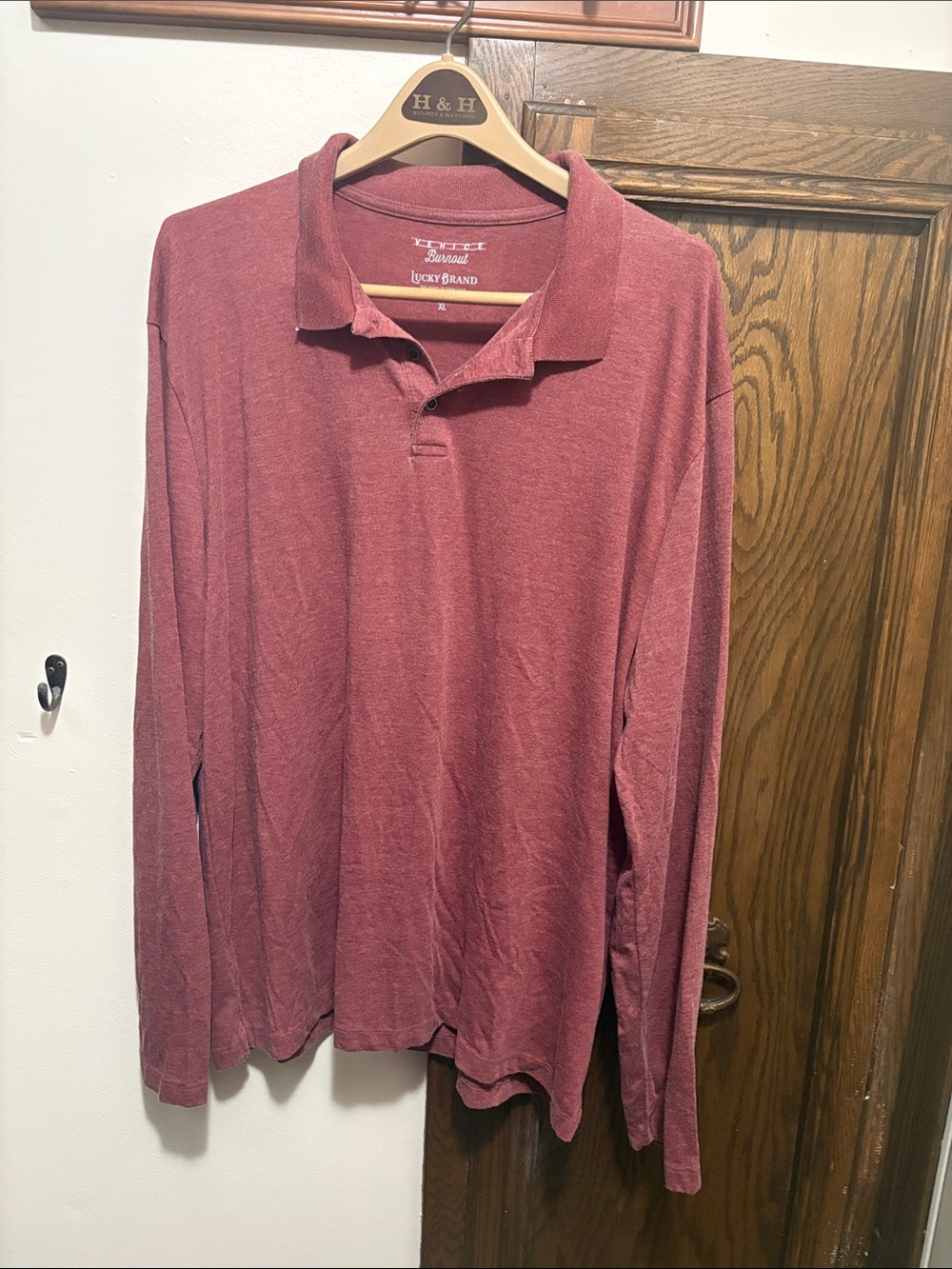 NWT- Lucky Brand Men's Long-Sleeve Polo - maroon